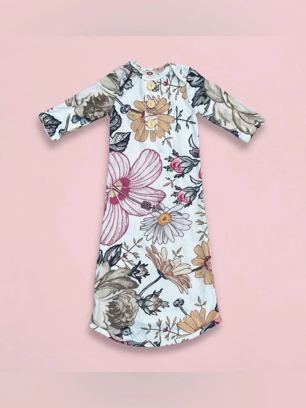 Baby Girl Floral Knotted Gown 0-3M Newborn Boho Flower Sleep Gown